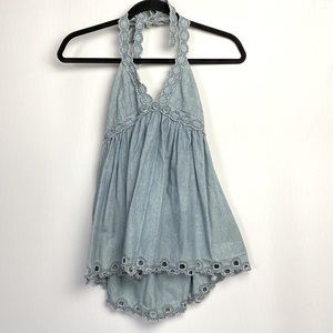 Denim babydoll halter top, blue denim, size small
